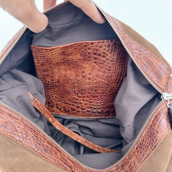 Daniella Lehavi Nevada Hobo Purse Suede Croc Shoulder Bag Suede Leather Camel - Picture 11 of 16